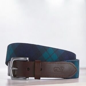 Men’s Vineyard Vines NWT Blackwatch Printed Club Blue & Green Plaid Belt‎